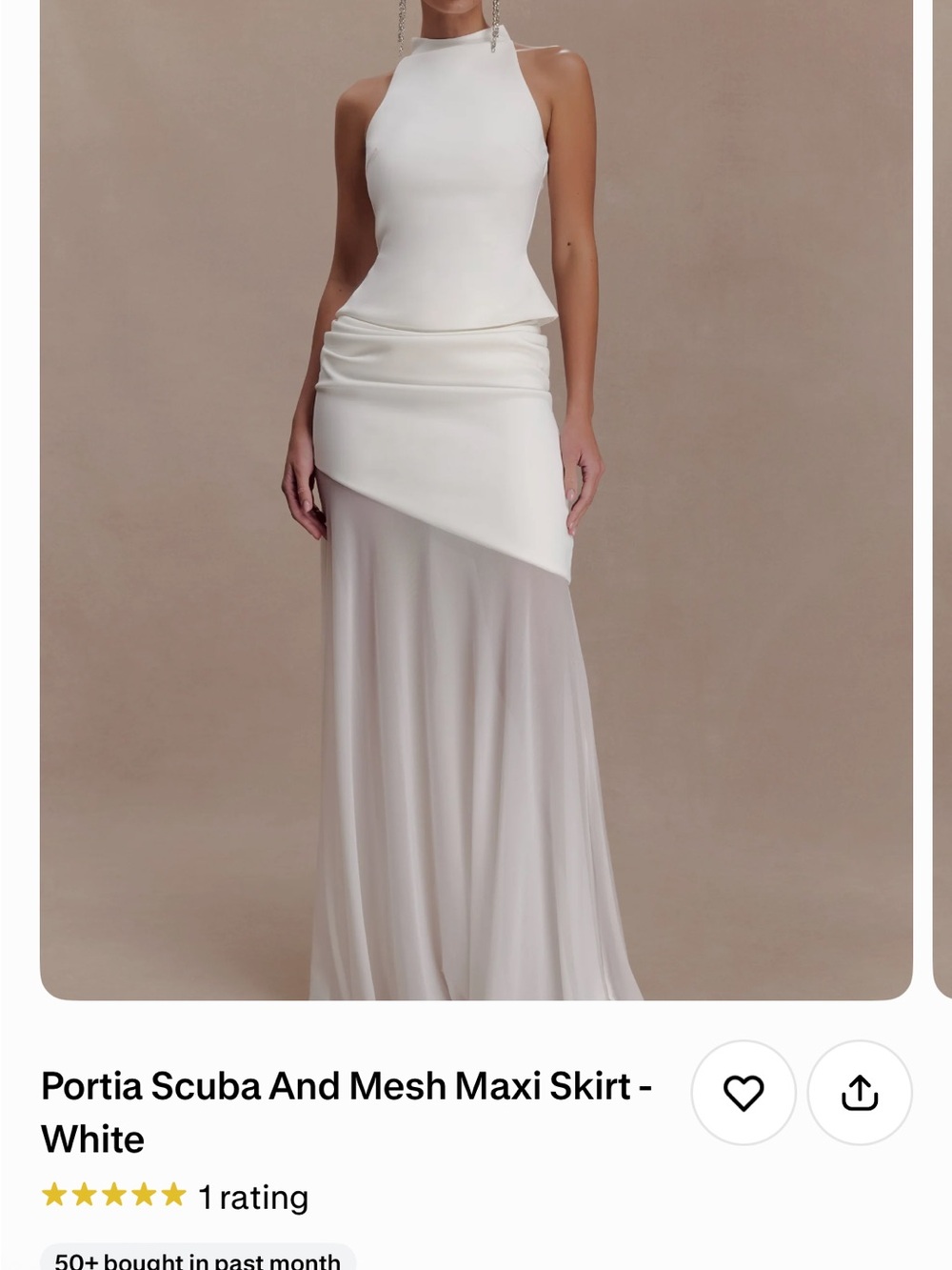 Meshki White Halter Scuba Top with Mesh Maxi Skirt